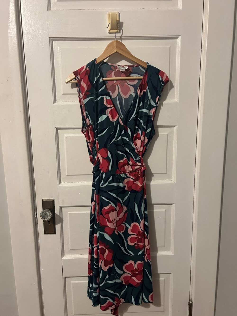 SD Collection Teal Midi Dress with Pink Floral Print